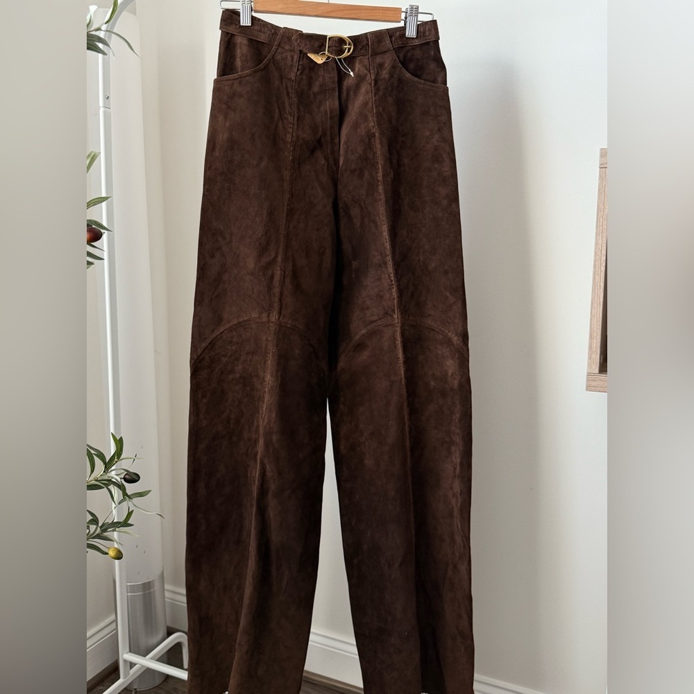 Vintage Gucci 70s 80s Brown Suede Leather High Waist Belted Pants Size